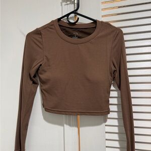 Klassy Network brown ribbed Long Sleeve Crop Top